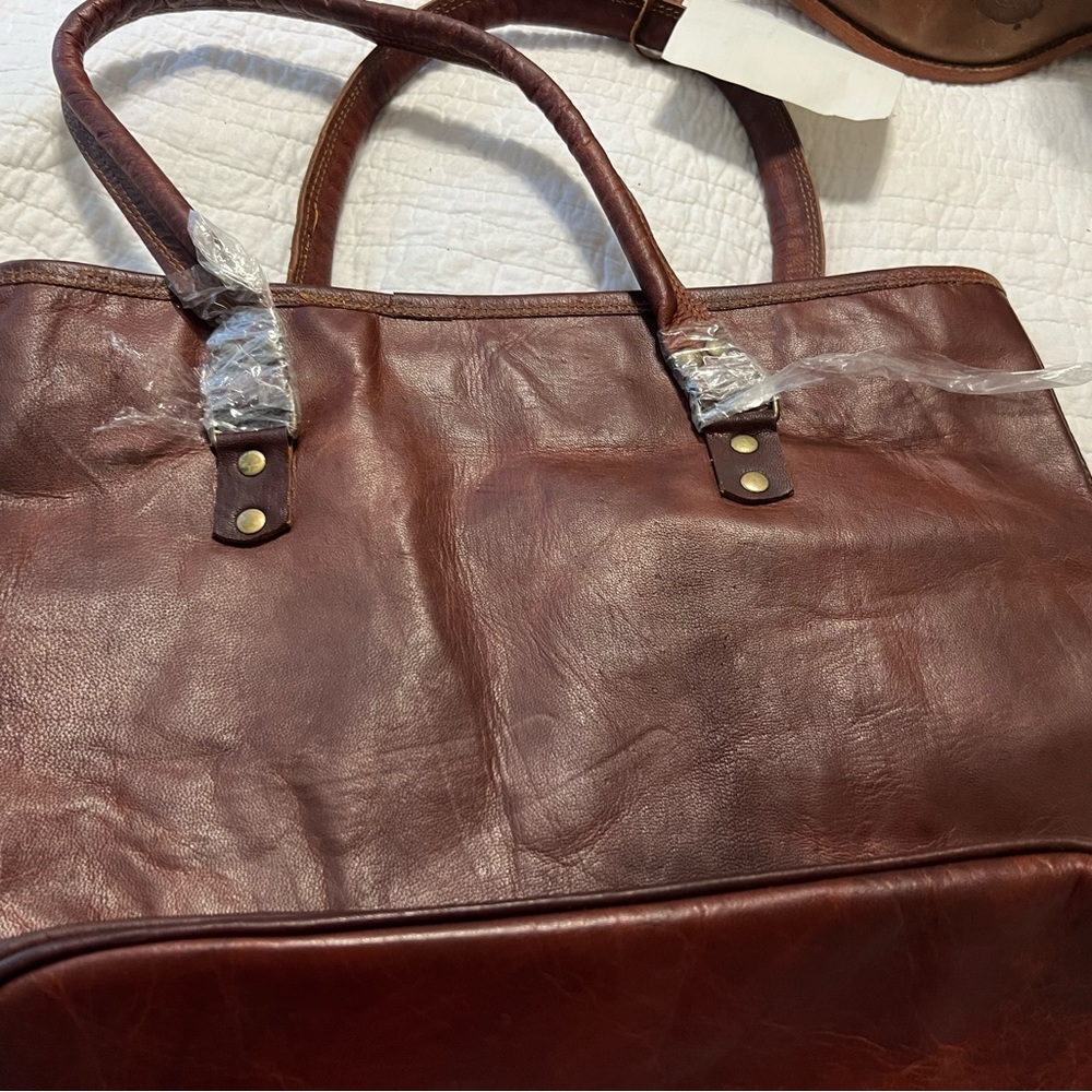 Mariah Brown Leather Tote Bag Made In India - Picture 2 of 10
